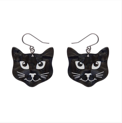 Black Cat Drop Earrings (glow in the dark) by Erstwilder