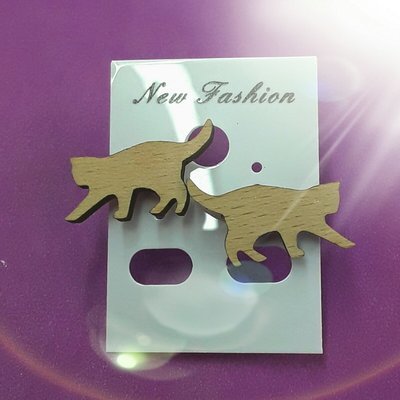 Wood Lasercut Walking Kitty Ear Studs