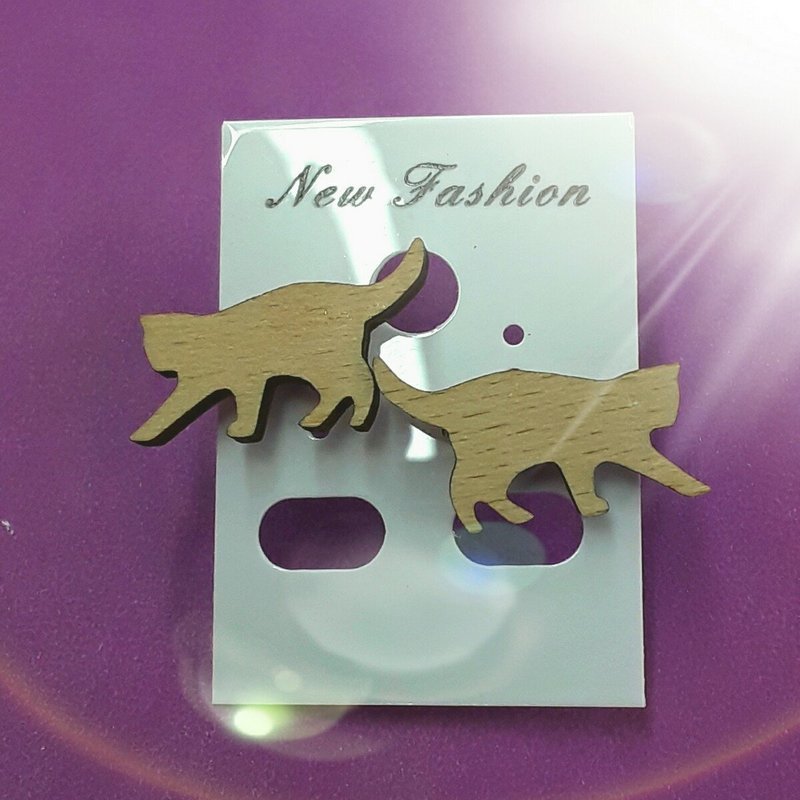 Wood Lasercut Walking Kitty Ear Studs