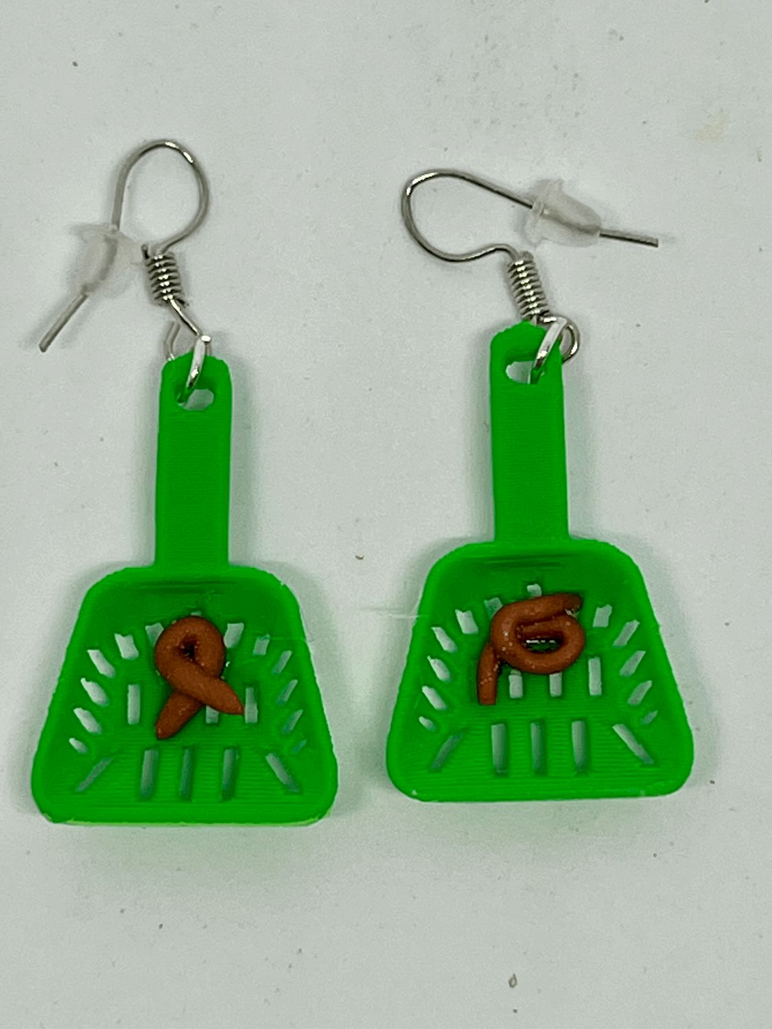 Poop Scoop Earrings, Colour: Green on silver