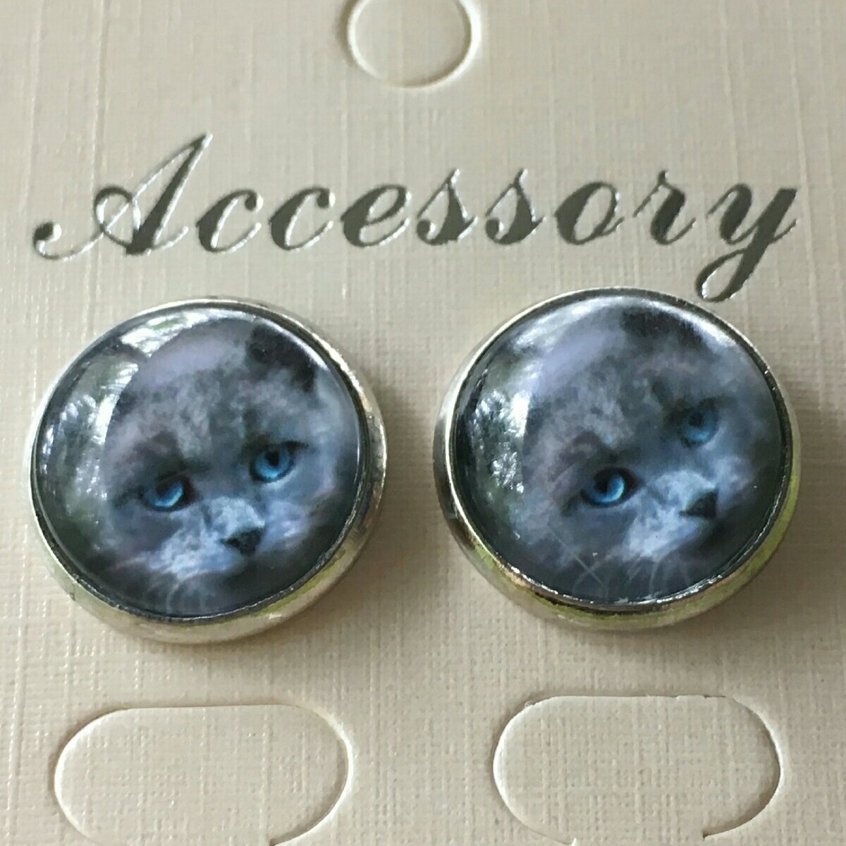 Round Cat Ear Studs 15mm, Round Cat Ear Studs: 15mm Round Studs, Choose Style: Blue Grey