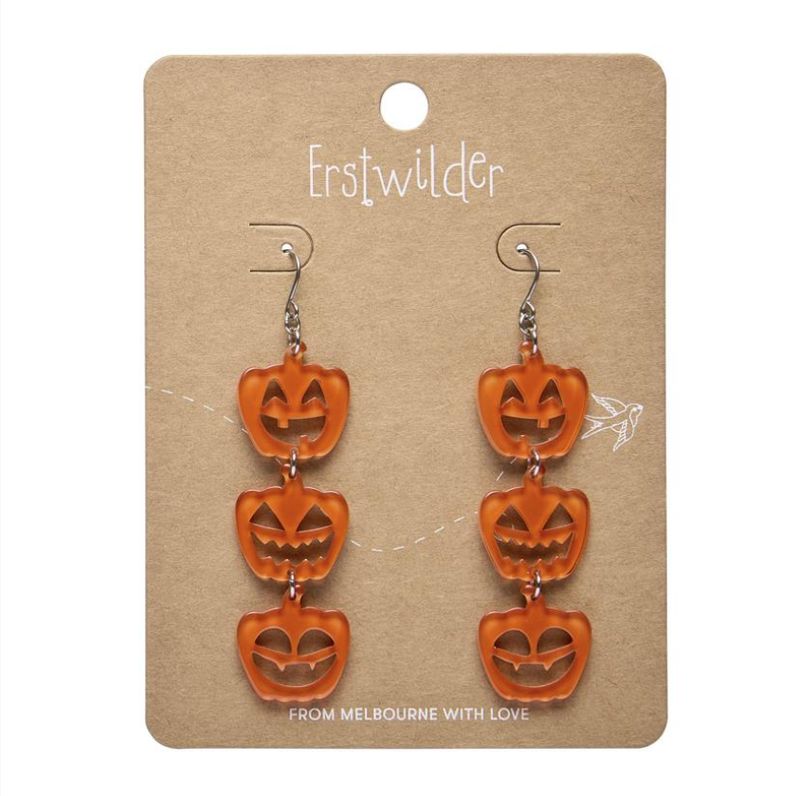 Halloween Pumpkins Drop Earrings (Orange) by Erstwilder
