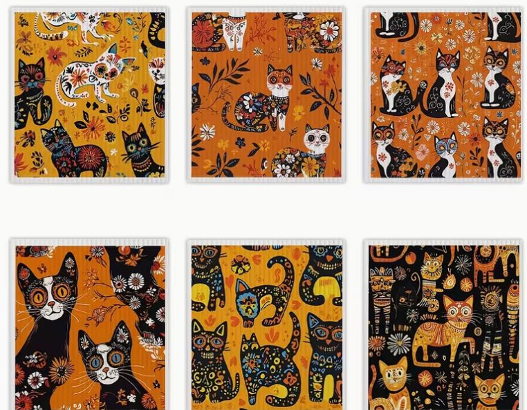 Swedish Kitty Dish Cloths 'Psychodelic Cats'