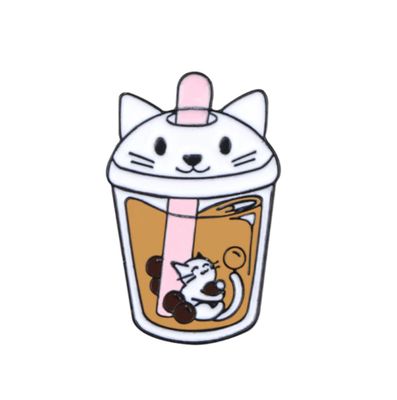 Bubble Tea Cat Badge Pin