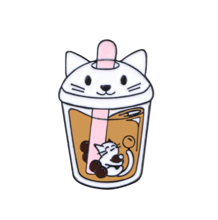 Bubble Tea Cat Badge Pin