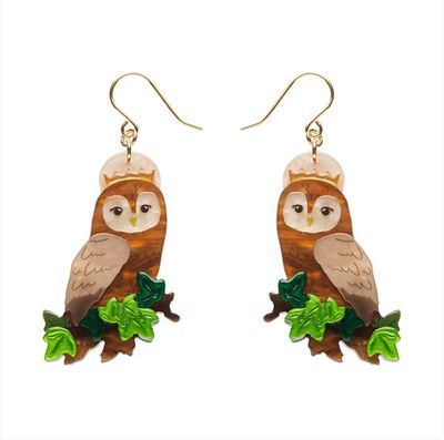 Regal Woodland Owl drop earrings by Erstwilder