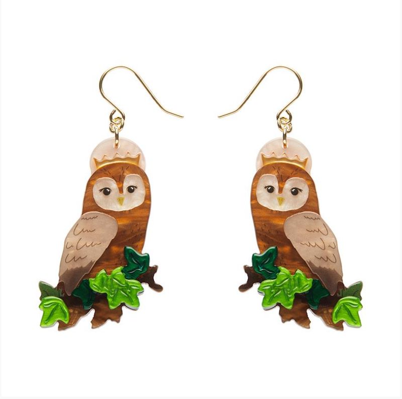 Regal Woodland Owl drop earrings by Erstwilder