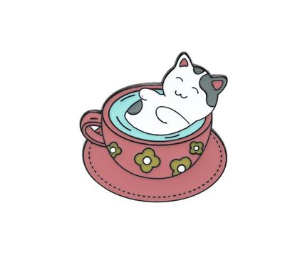 Bath in Cup cat Badge Pin