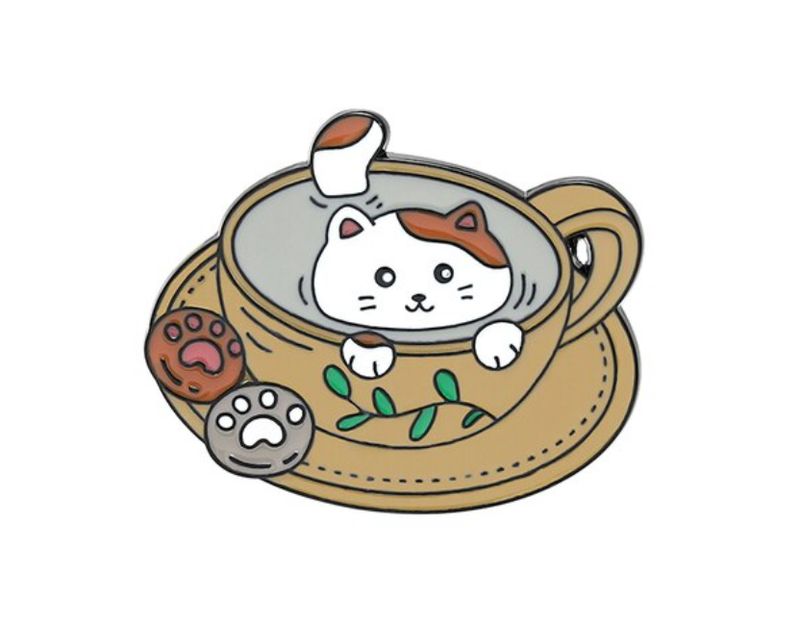 Cat in Cup Badge Pin