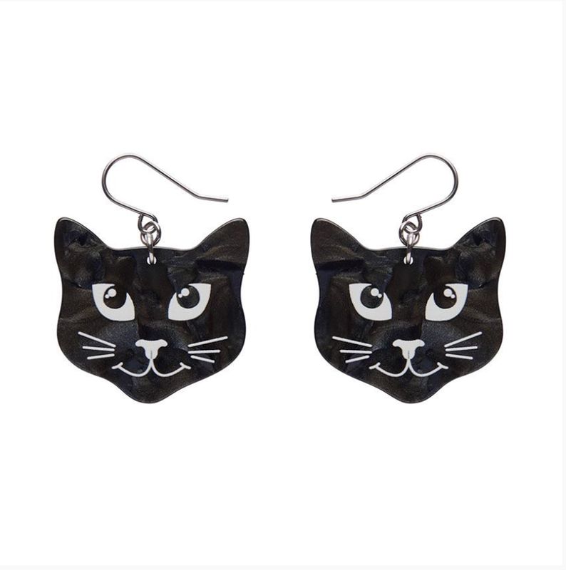 Black Cat Drop Earrings (glow in the dark) by Erstwilder
