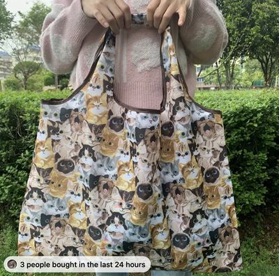 Cat Pattern Large fold up Shopping bag