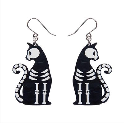 Bone Kitty Drop Earrings (black) by Erstwilder