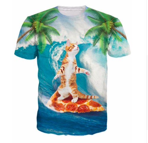 Pizza Surfing Cat T-shirt