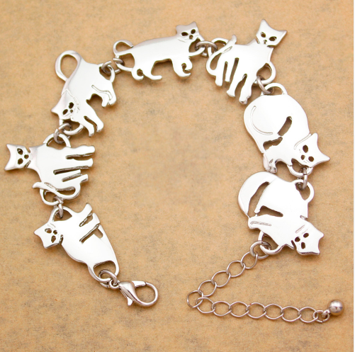 String of Cats Bracelet, Metal tone: Silver Tone