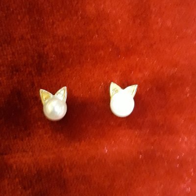 Faux Pearl and Kitty Ear Studs