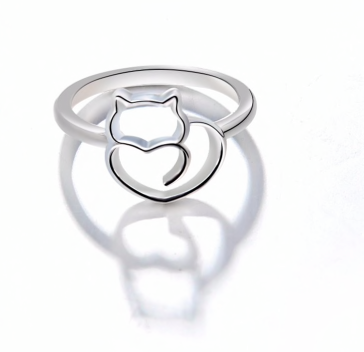 Kitty Love Heart Silver Ring