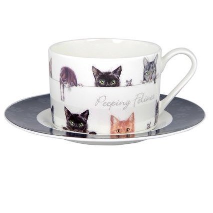 Peeping Felines Teacup & Saucer