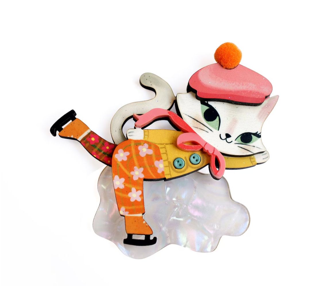Kiten Skating on Ice Brooch by Laliblue