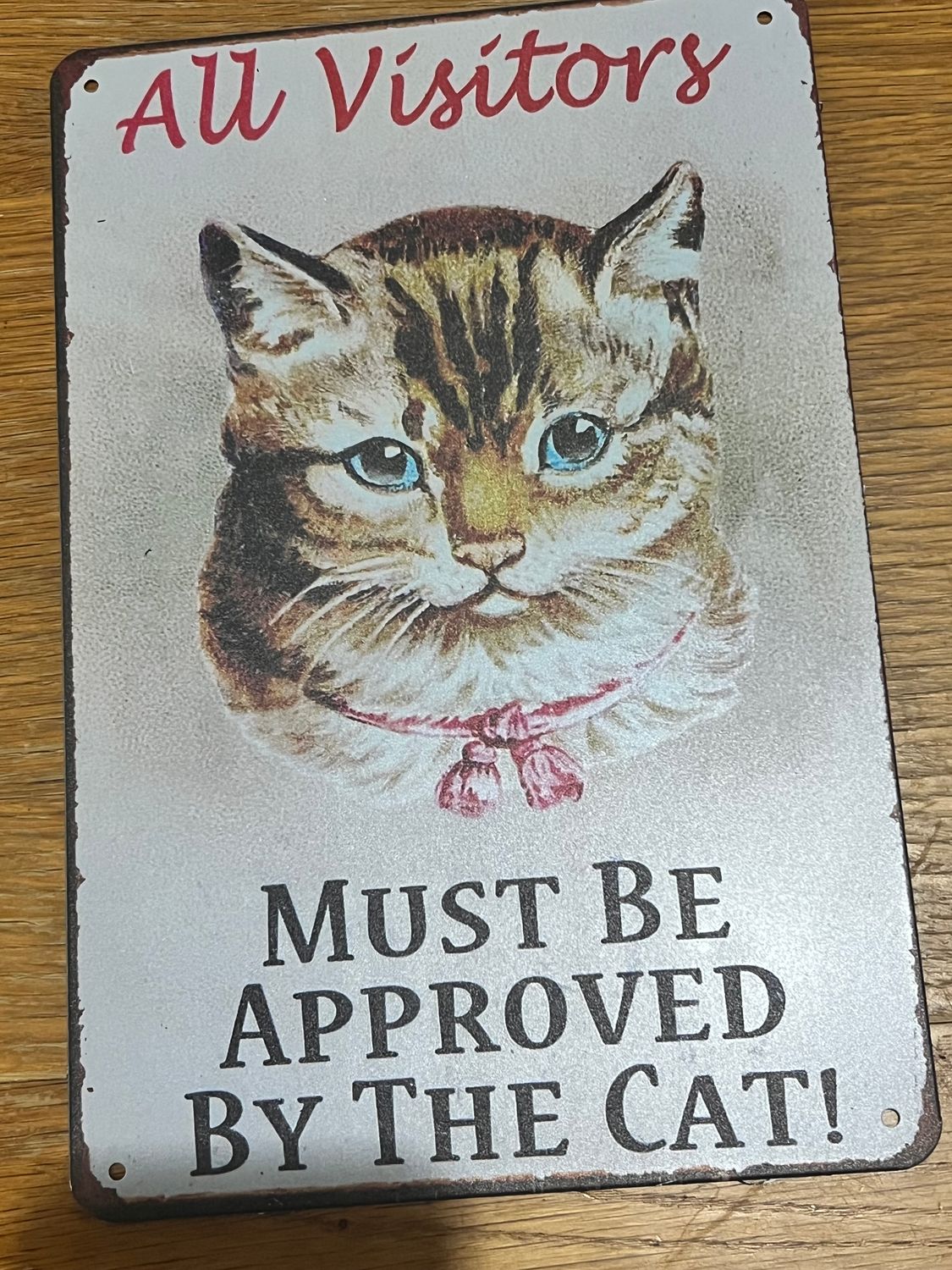 "All Visitors" vintage tin sign