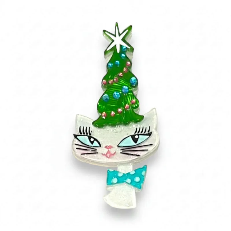 Kitty Christmas Hat Brooch