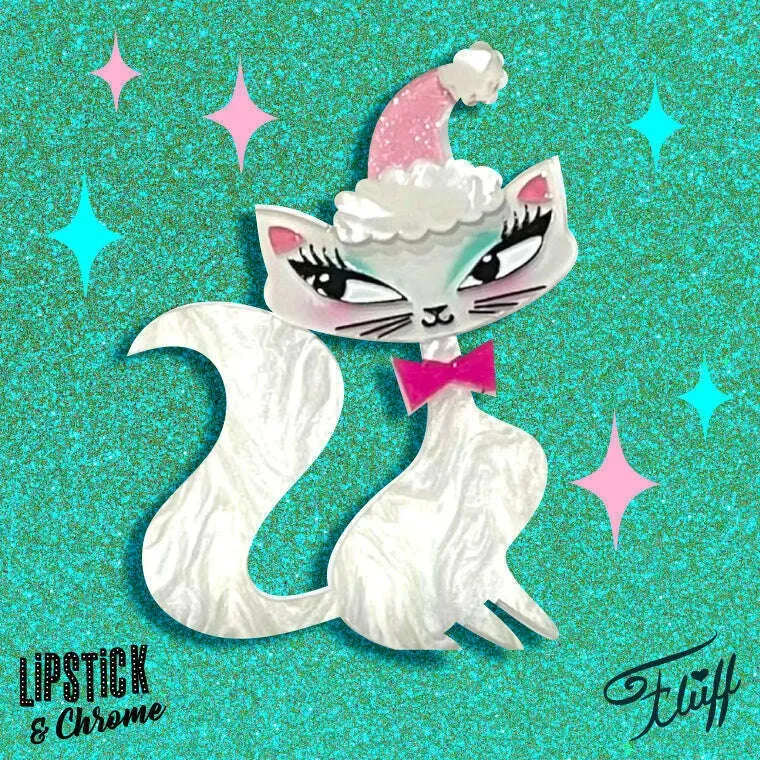 Swanky Pinkmas Kitty Brooch