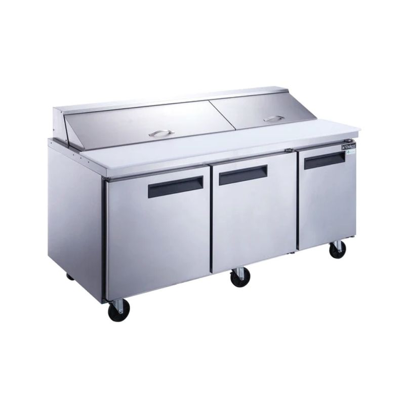 DSP72-18-S3 3-Door Commercial Food Prep Table Refrigerator in Stainless Steel