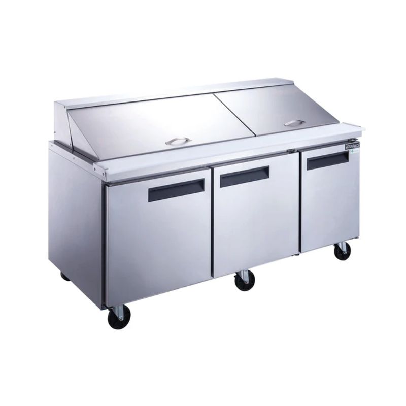 DSP72-30M-S3 3-Door Commercial Food Prep Table Refrigerator in Stainless Steel with Mega Top
