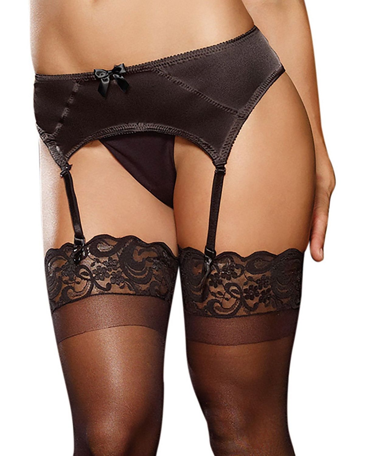 Dreamgirl Satin Garterbelt Black   1X/2X
