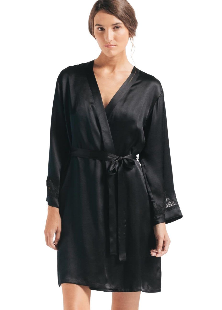Morgan Short Silk Black Robe, Size: SMALL