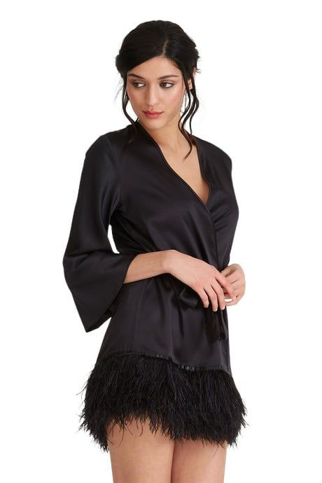 Swan Short Robe, COLOUR: BLACK, SIZE: XS/S