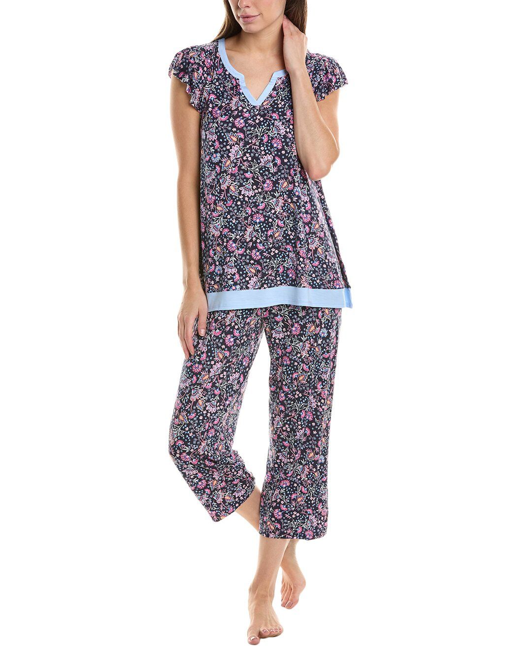 Navy Paisley Ruffled Crop PJ Set