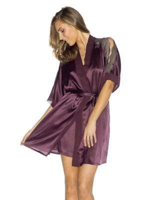 Veronica Cold Shoulder Silk Robe Plum  SMALL