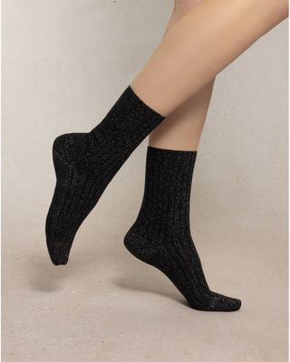 Lurex Cotton Ribbed Socks SHINY BLACK 7.5-10