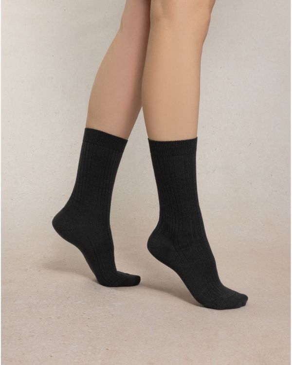 Ribbed Wool &amp;  Silk Socks