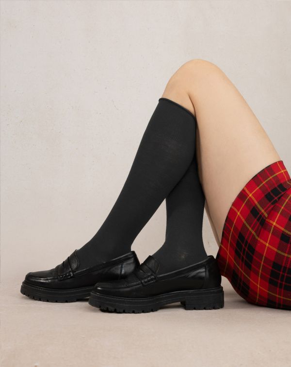 Velvet Cotton Knee Highs Black   O/S
