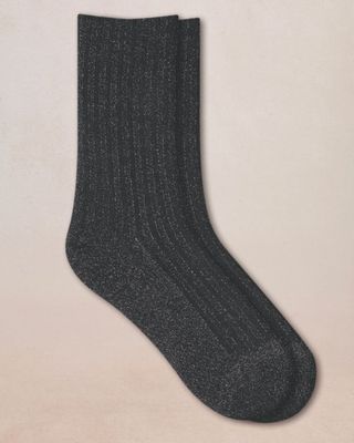 Lurex Cotton Ribbed Socks SHINY BLACK 7.5-10