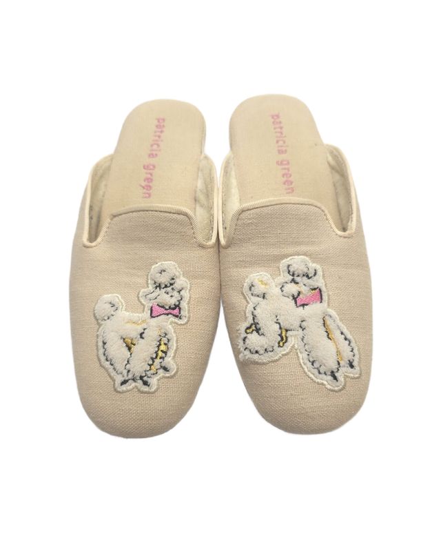 Linen Poodle Wedge Slipper