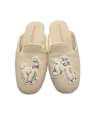 Linen Poodle Wedge Slipper
