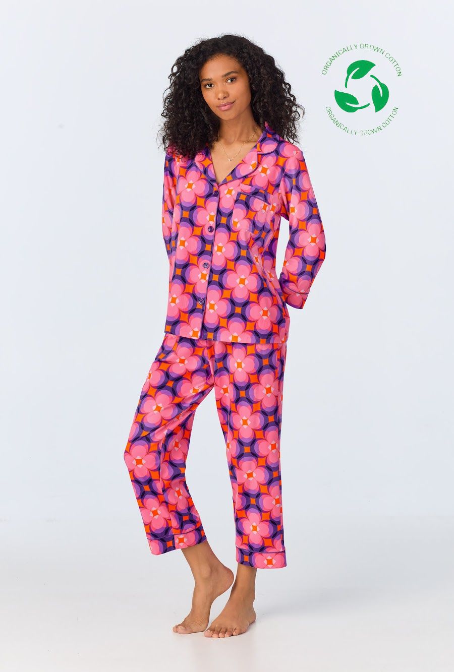 Organic Cotton Space Cat Crop PJ Set