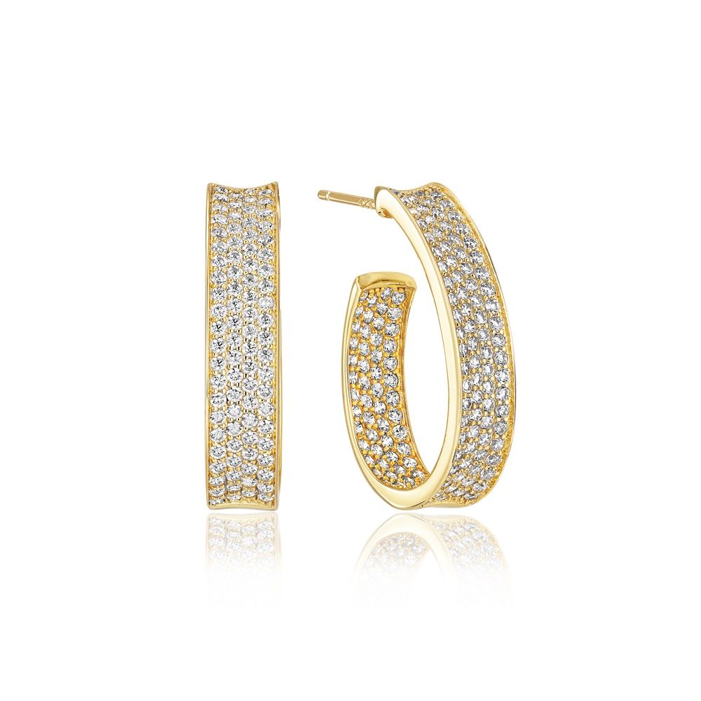 SJ-E2390-CZ-YG - Felline Concavo Earrings