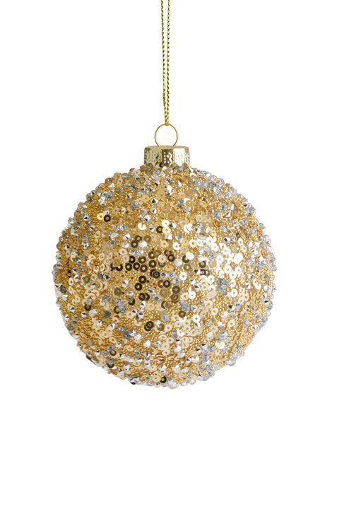 Seoul, christmas ball, 8cm, sequins, rhinestones, gold