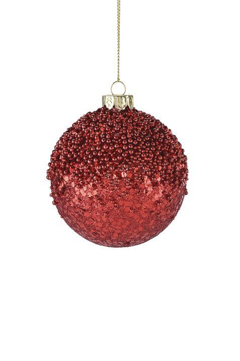 Seoul, Christmas Ball, 8cm, Glitter, Sequins, Red