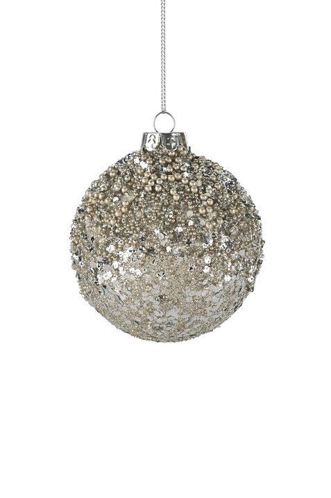 Seoul, Christmas Ball, 8cm, Glitter, Sequins, Silver