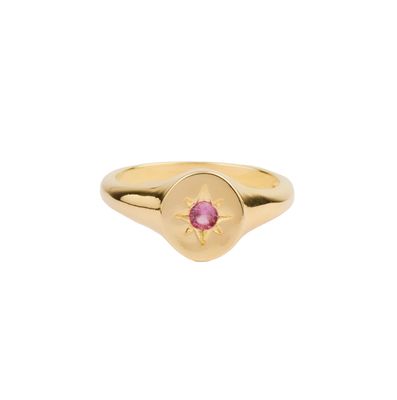 Oasis Goldplated Ring Signet Pink Star