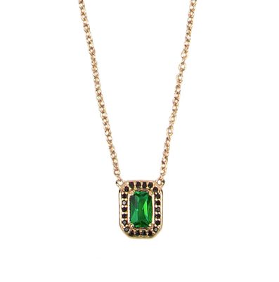 Amour Goldplated Necklace Rectangle Green Black