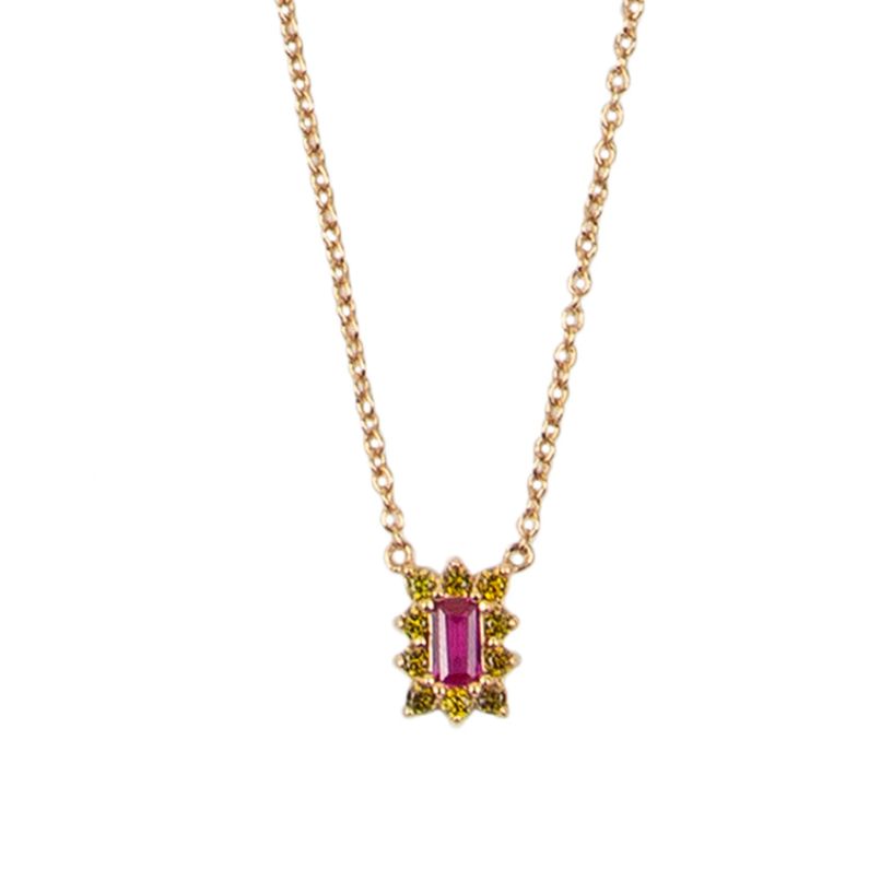 Amour Goldplated Necklace Rectangle	Flower Pink Green