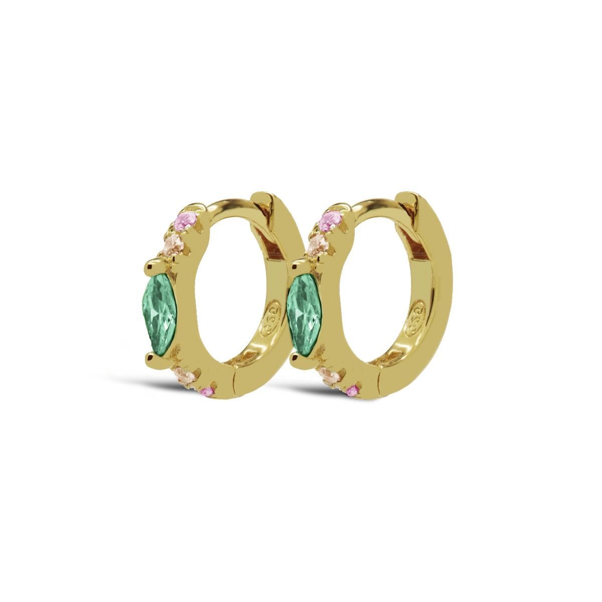 Plain Hinged Hoops Oval Zirconia Dots Spring Colour Goldplated 12MM