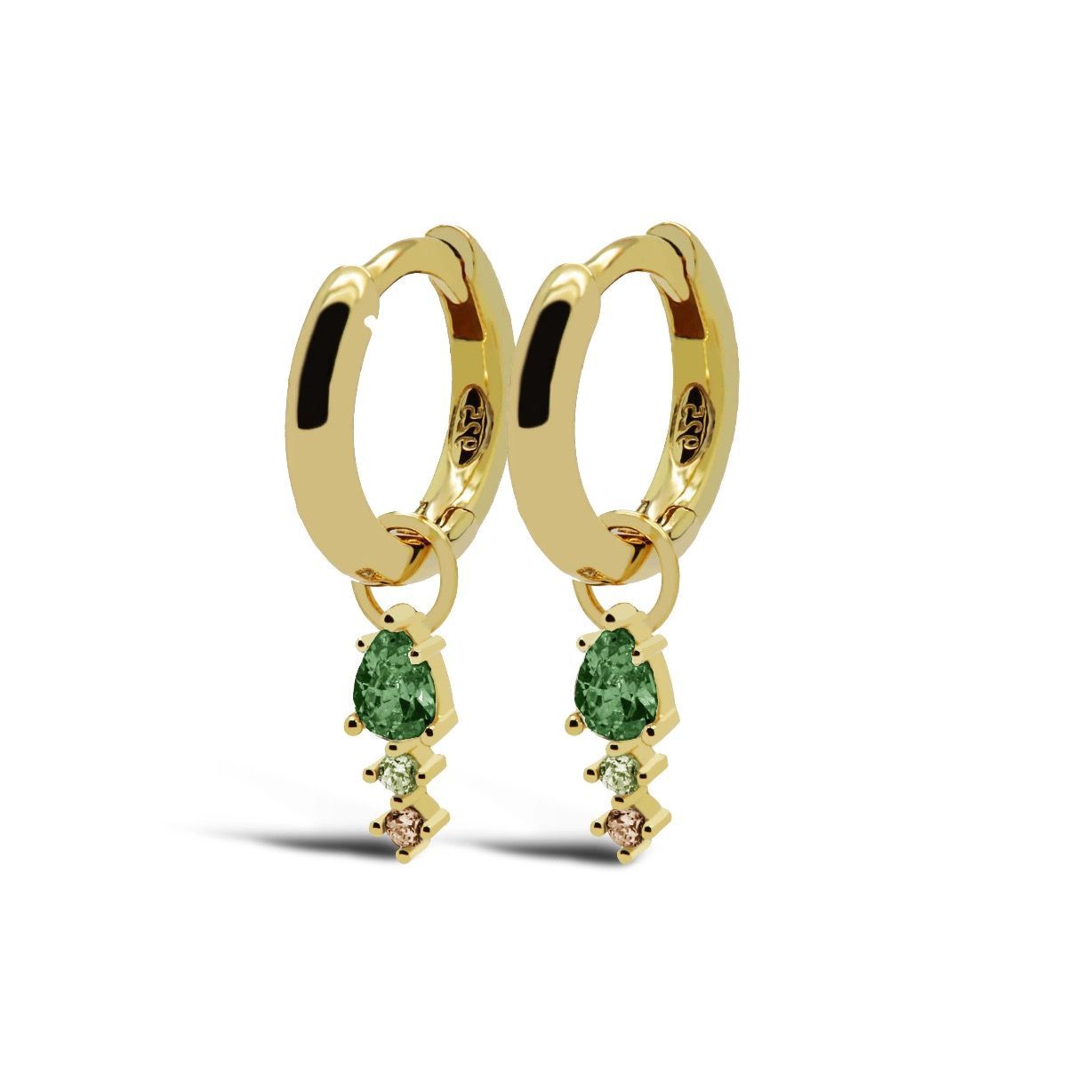 Hinged Hoops Duo Emerald Green Drop Goldplated