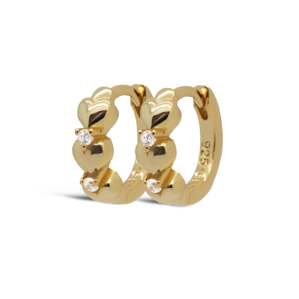 Hinged Hoops Zirconia CONNECTED Hearts 13MM Goldplated