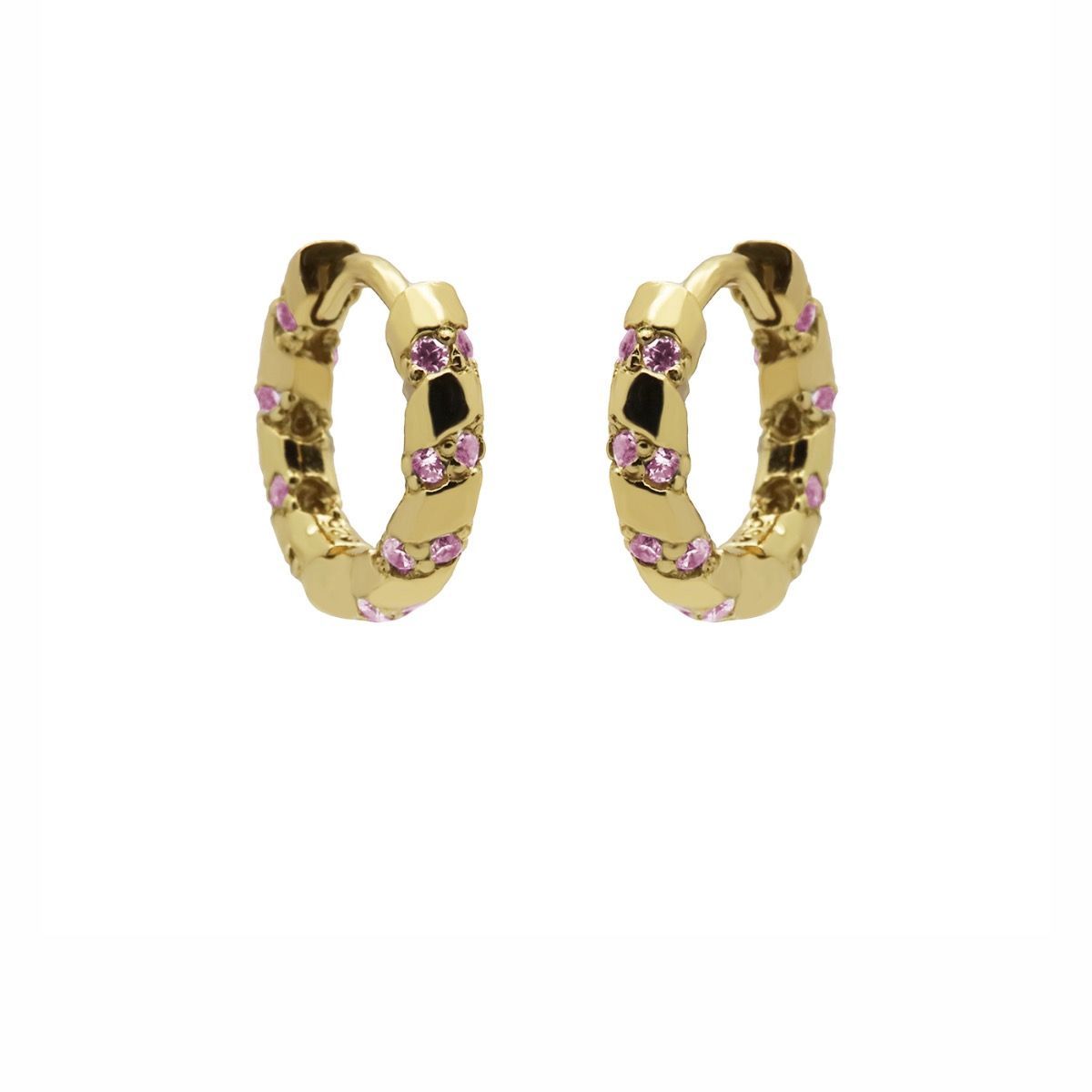 Hinged Hoops Pink Twist 13MM Goldplated